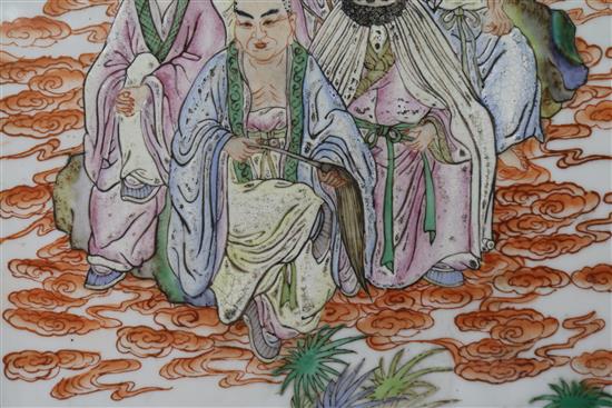A Chinese famille rose plaque, five luohan